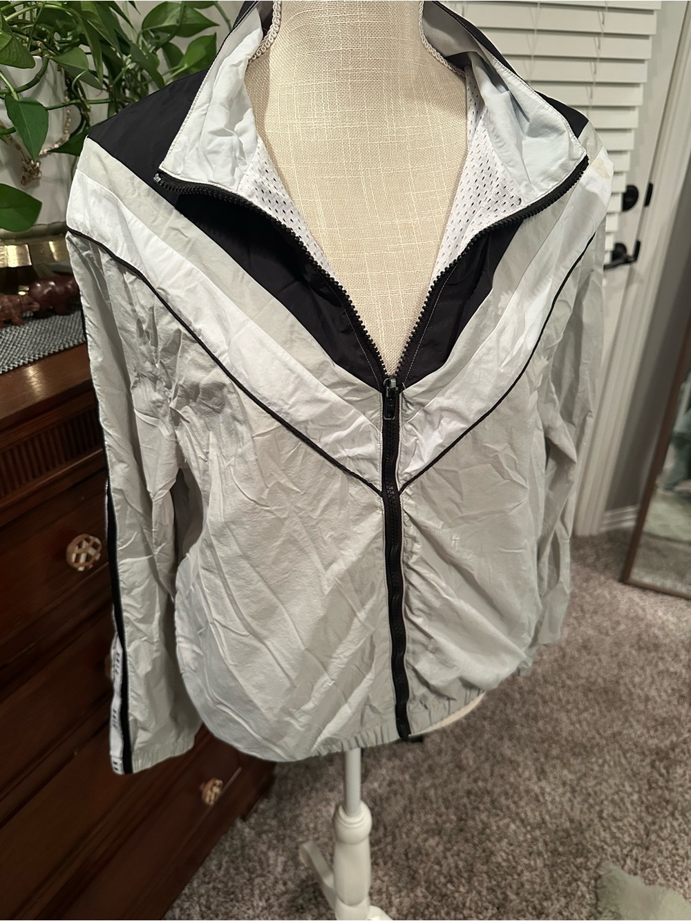 PINK Victoria's Secret White and Black Colorblock Bomber Jacket